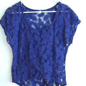 Sheer Navy Top w/ Lace Detailing